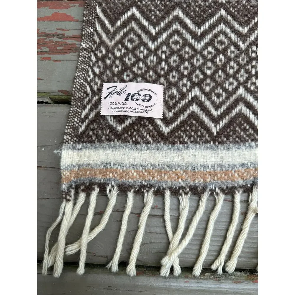 Vintage Faribo Stadium Wool Throw Lap Blanket Aztec Mesa Faribault Woolen Mill